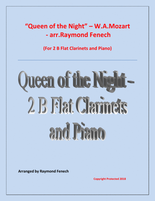 Queen of the Night - From the Magic Flute - 2 B Flat Clarinets and Piano