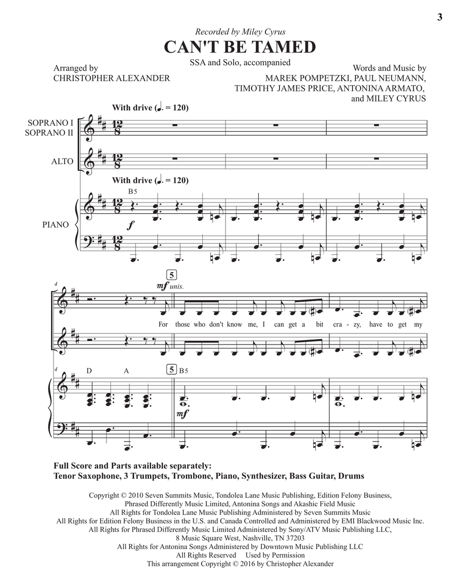 Can't Be Tamed SSA scores gallery preview page 3