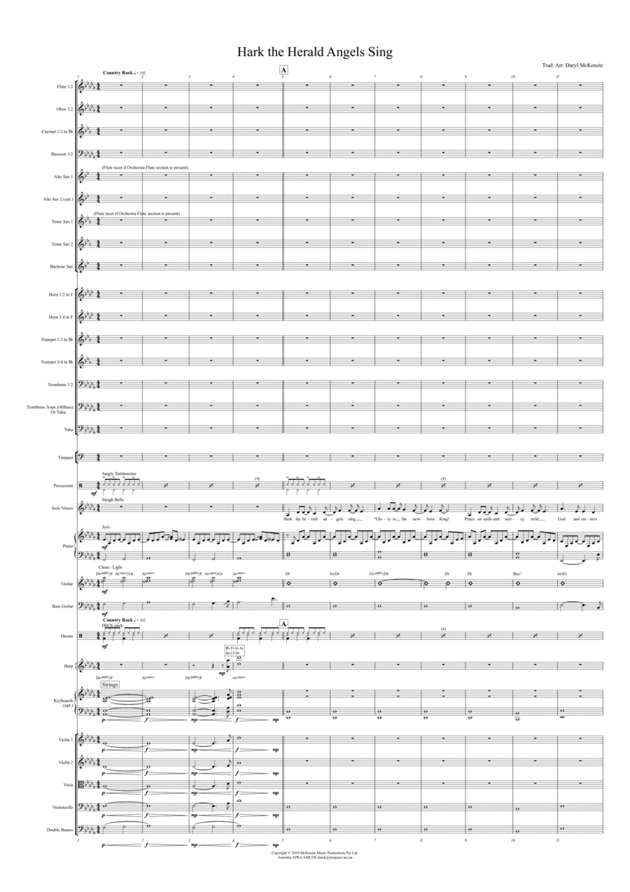 Hark The Herald Angels Sing. Female Voice(s) with Big Band or Pops Orchestra Key of Db major Full Orchestra scores gallery preview page 1