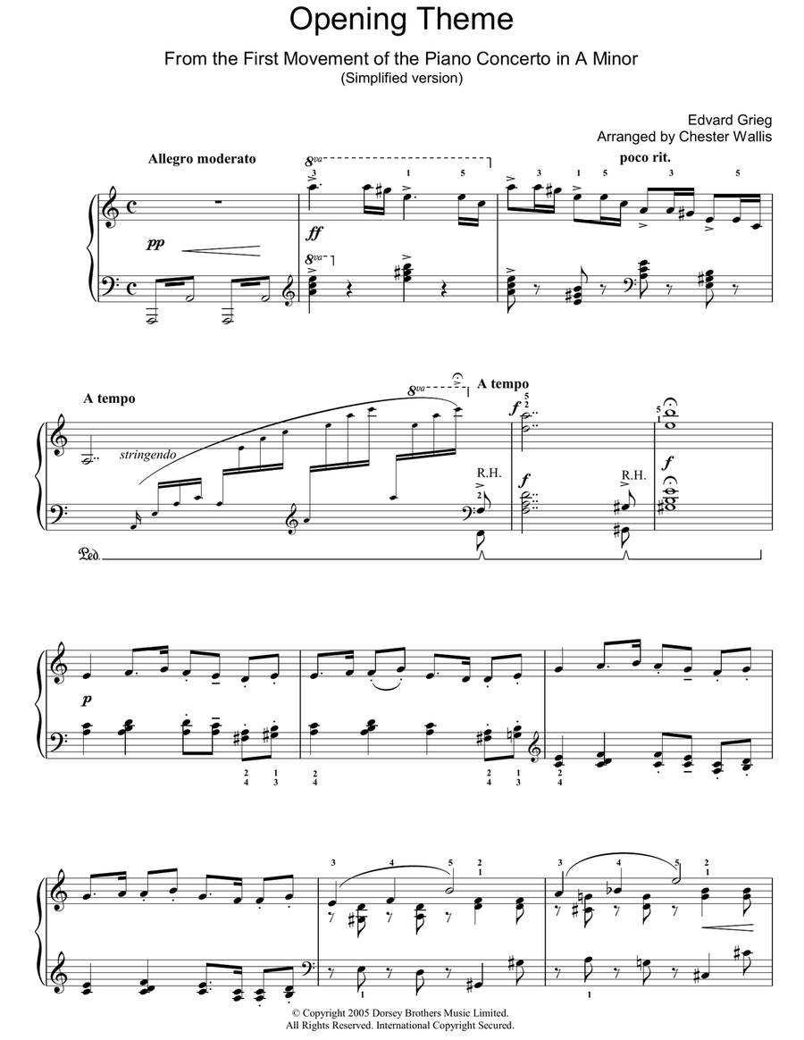 Piano Concerto In A Minor Easy Piano scores gallery preview page 1