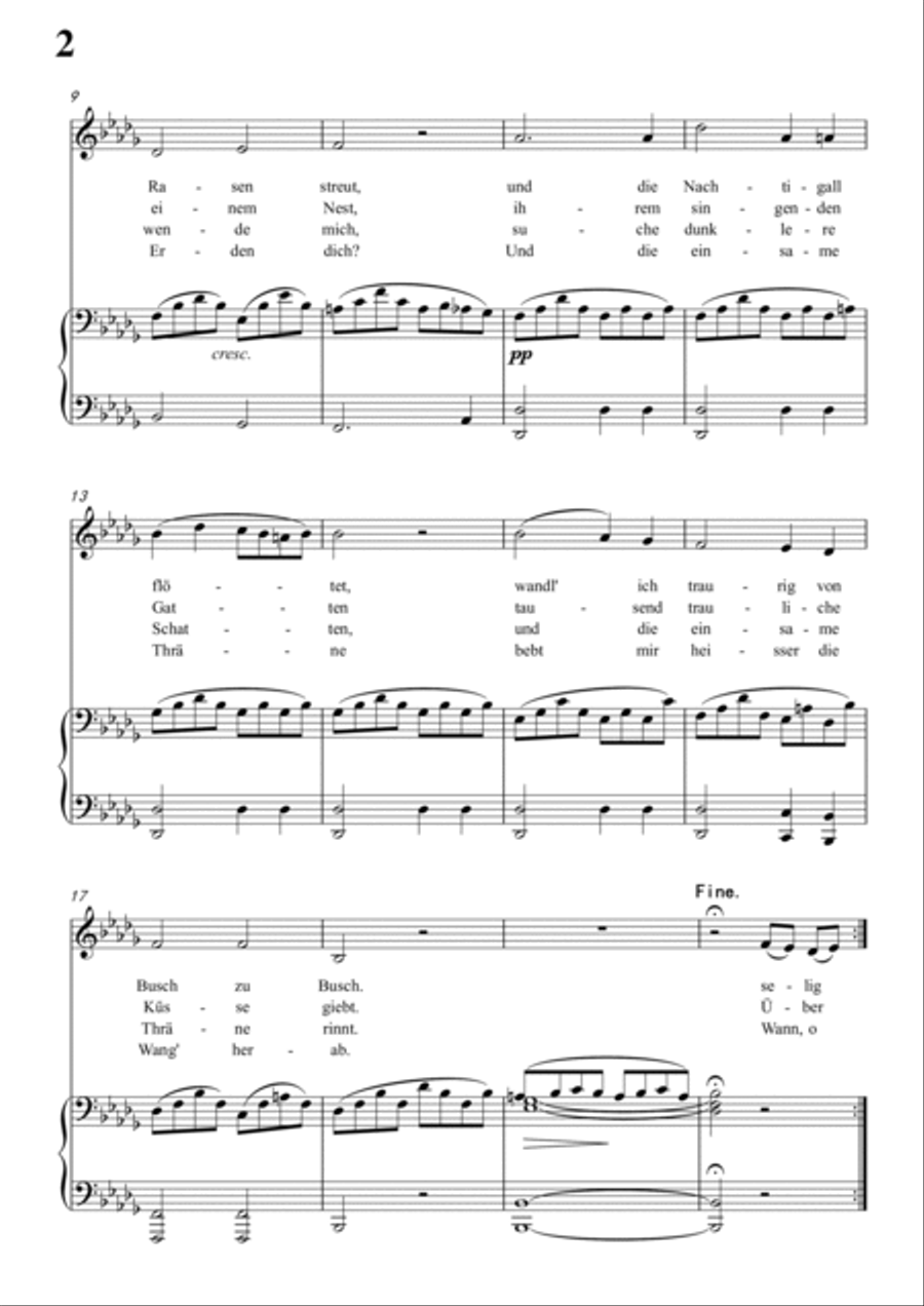 Schubert-Die Main Acht in bB minor,for Vocal and Piano Voice scores gallery preview page 3