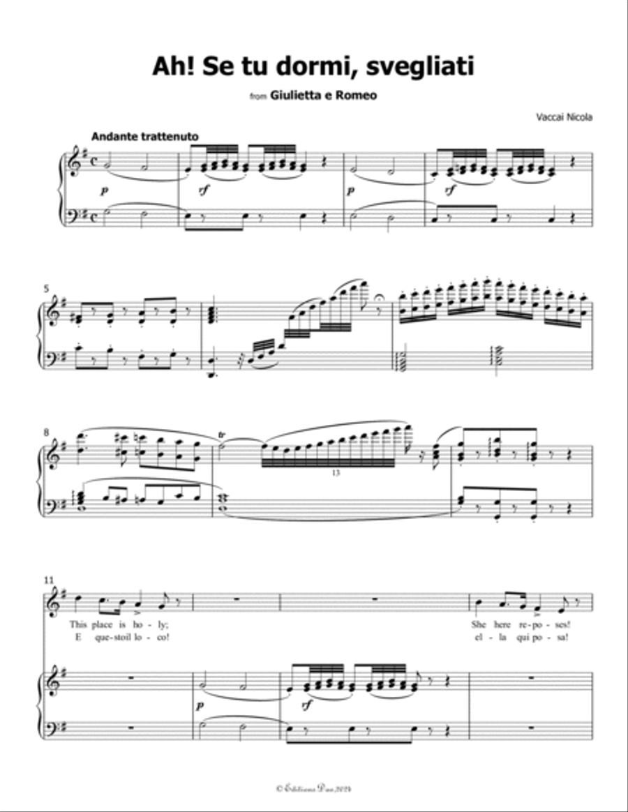 Ah! Se tu dormi,svegliati, by Vaccai Nicola, in G Major Voice scores gallery preview page 3