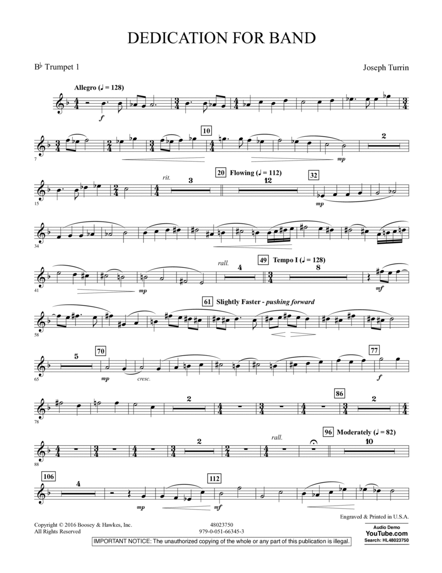 Dedication for Band - Bb Trumpet 1 B-Flat Trumpet scores gallery preview page 1