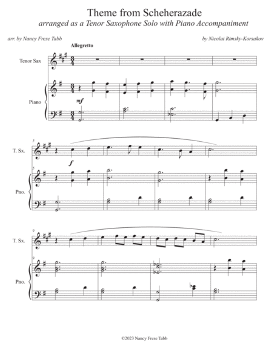 Scheherazade (Movement III) for Tenor Saxophone with Piano Tenor Saxophone scores gallery preview page 2