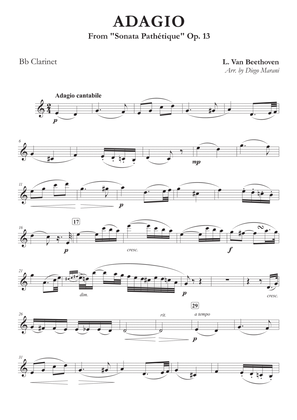 Book cover for Adagio from "Sonata Pathetique" for Clarinet and Piano