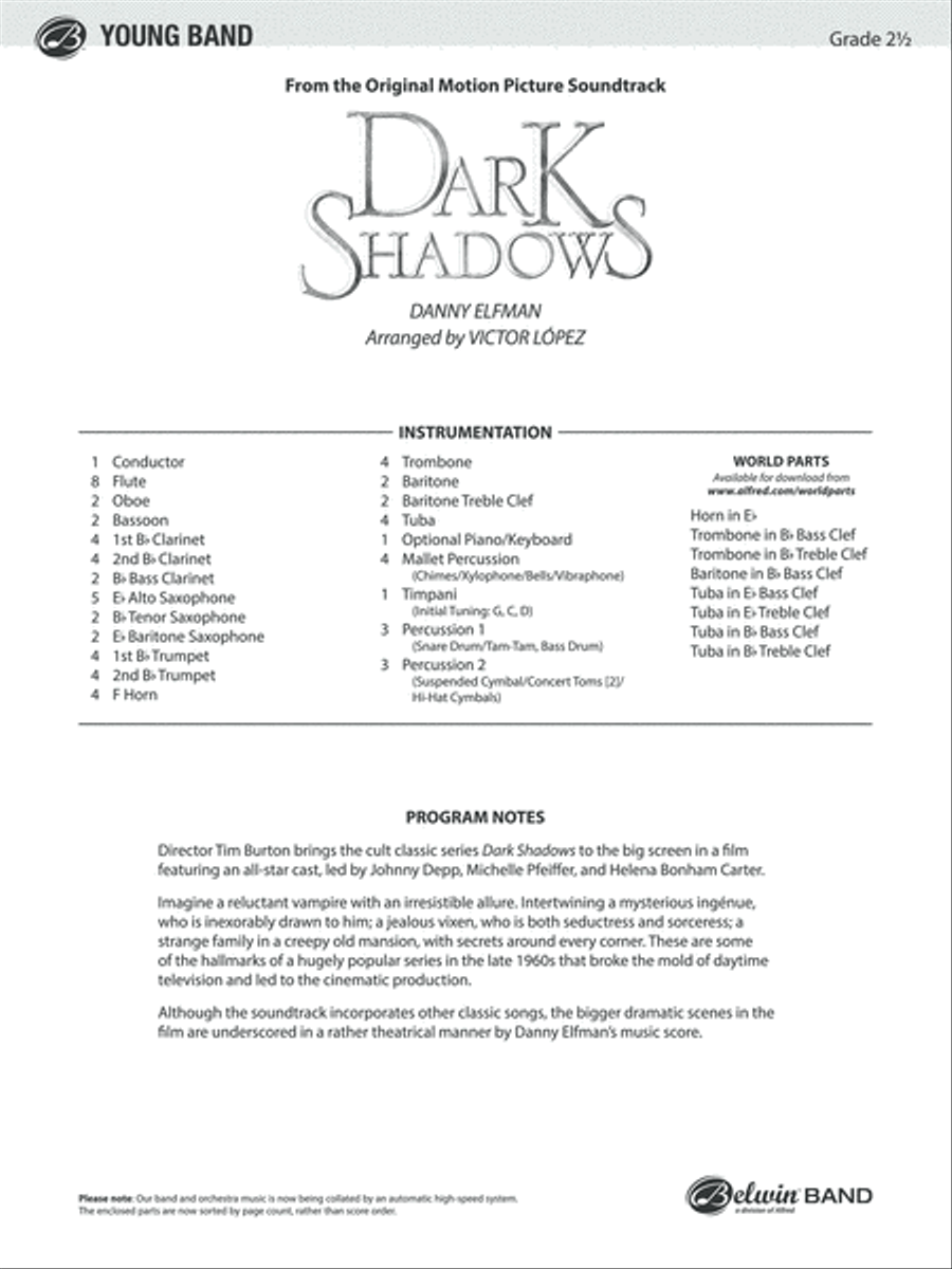 Dark Shadows (from the Original Motion Picture Soundtrack): Score Concert Band scores gallery preview page 1