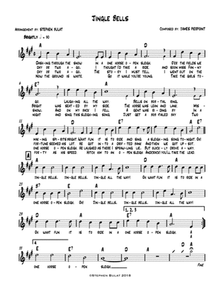 Jingle Bells - Lead sheet (melody, lyrics & chords) in key of A