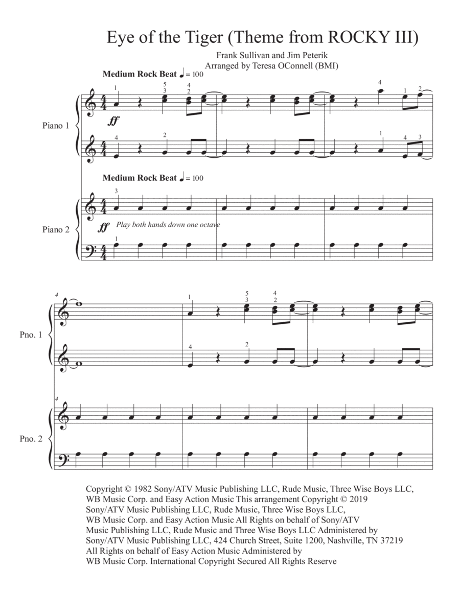 Eye Of The Tiger Easy Piano scores gallery preview page 1