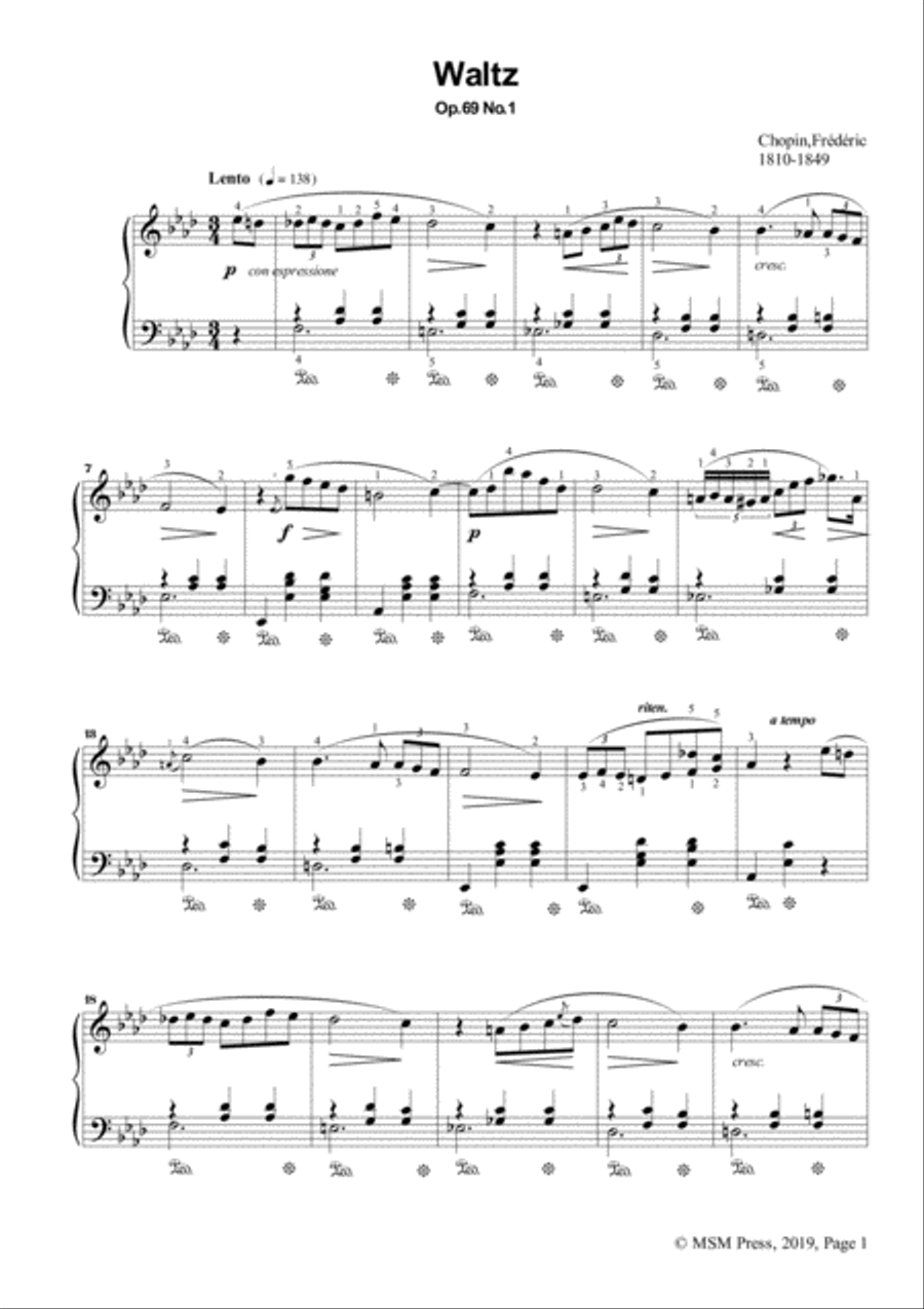 Chopin-Waltz,in A flat Major,Op.69 No.1,for Piano Piano Solo scores gallery preview page 3
