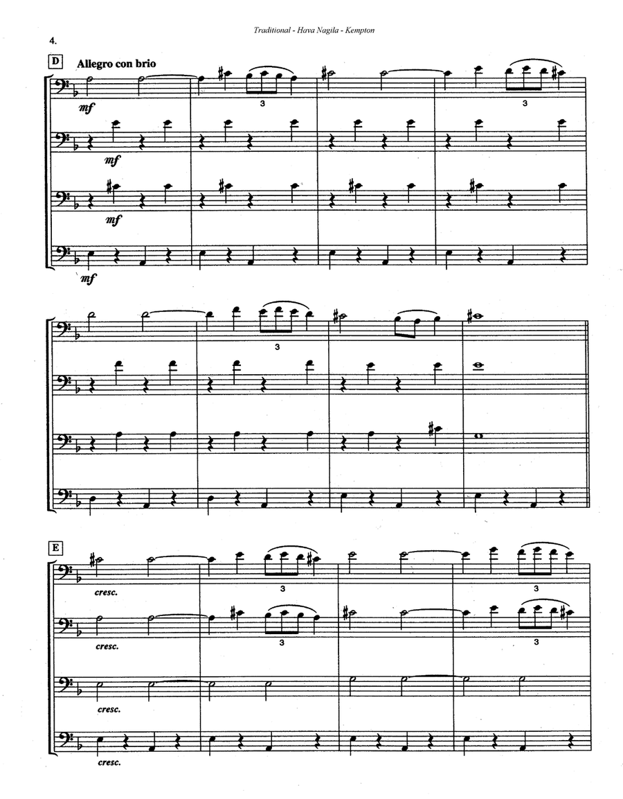 Hava Nagila Israeli Folk Song for Trombone Quartet Brass Quartet scores gallery preview page 4