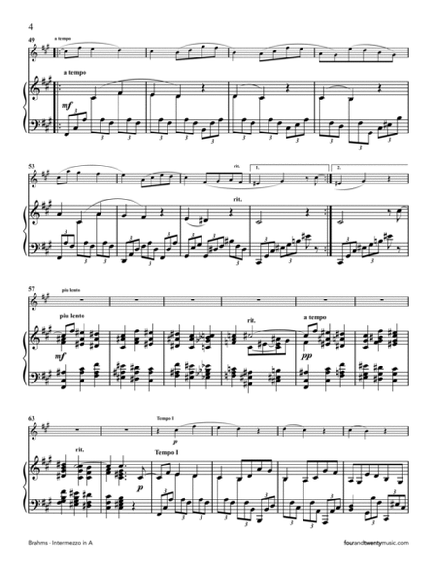 Intermezzo in A, opus 118 no 2 arranged for flute and piano image number null