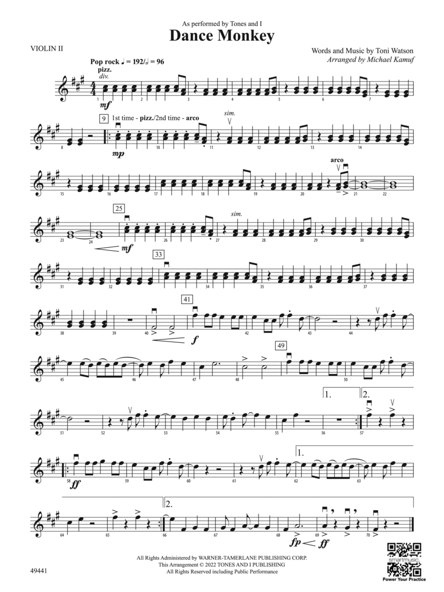 Dance Monkey: 2nd Violin String Orchestra scores gallery preview page 1