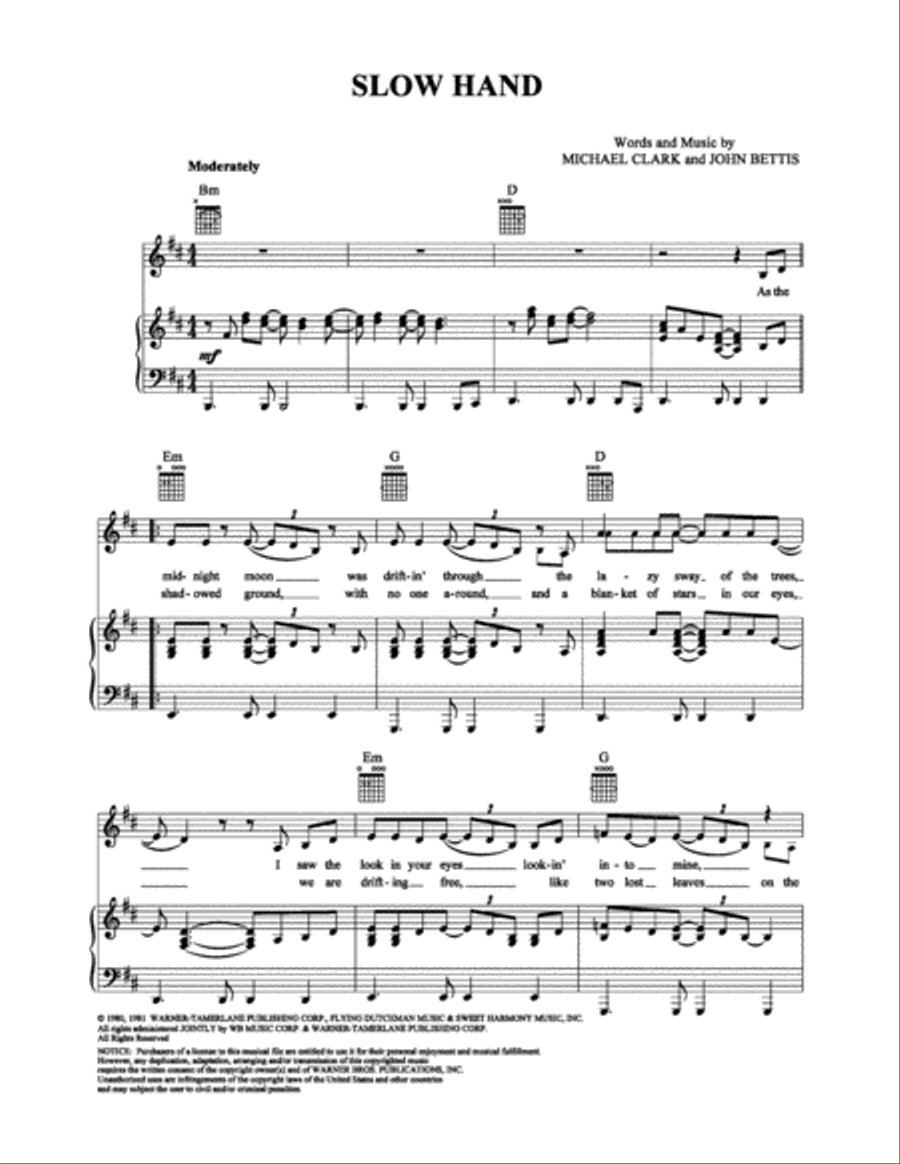 Slow Hand Piano, Vocal, Guitar scores gallery preview page 1
