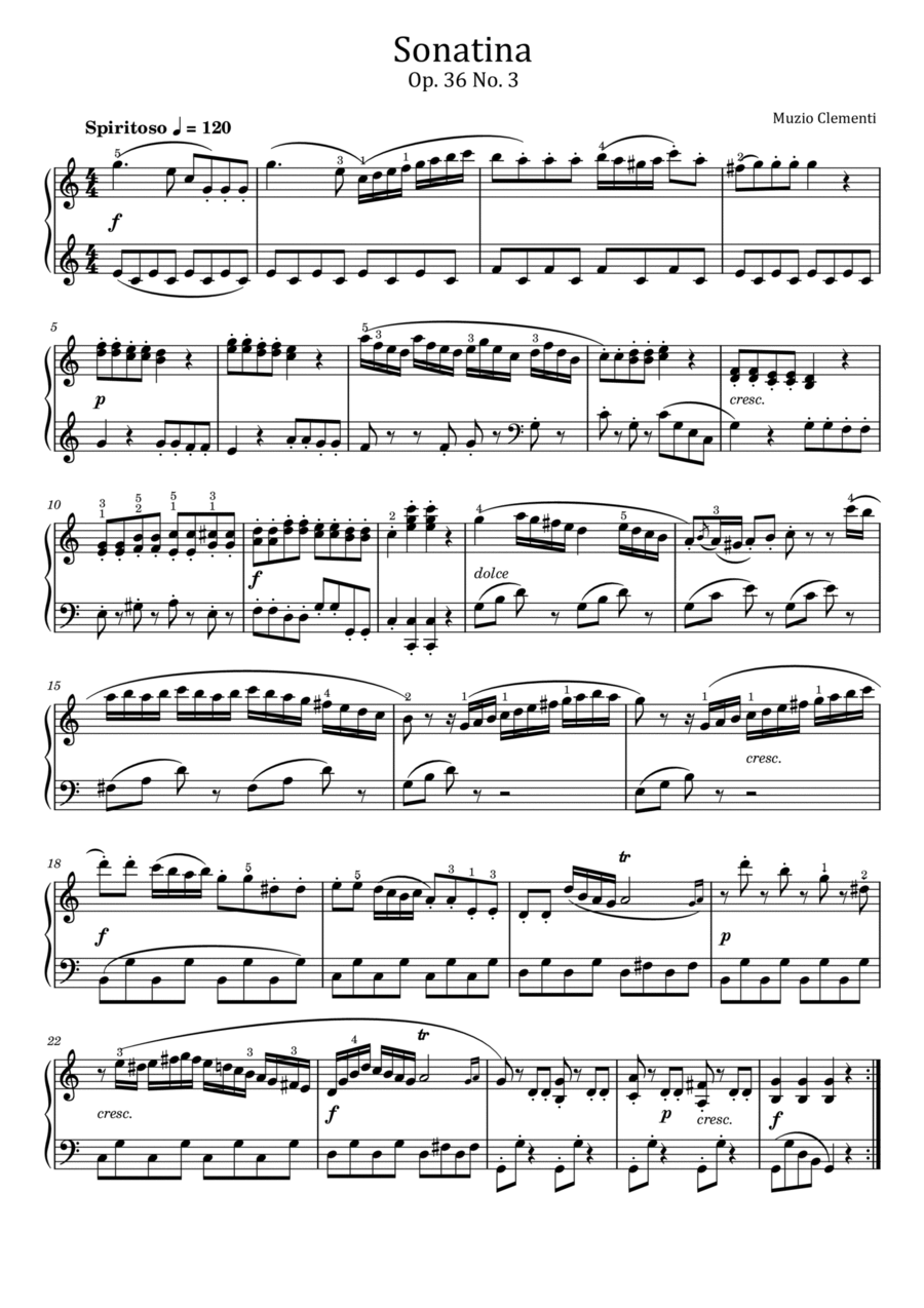 Clementi - Sonatina No. 3, Op.36 - For Piano Solo - Original With Fingered Piano Solo scores gallery preview page 1