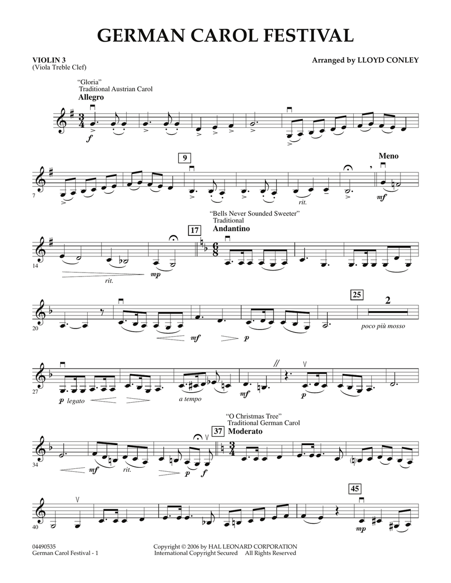 German Carol Festival - Violin 3 (Viola T.C.) Orchestra scores gallery preview page 1