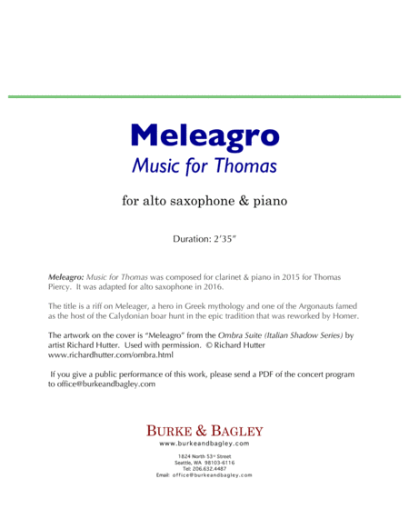 Meleagro: Music for Thomas (for alto sax & piano) image number null