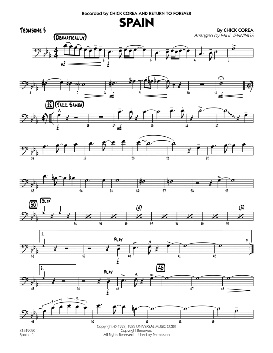 Spain - Trombone 3 Spain - Trombone 3 Jazz Ensemble scores gallery preview page 1