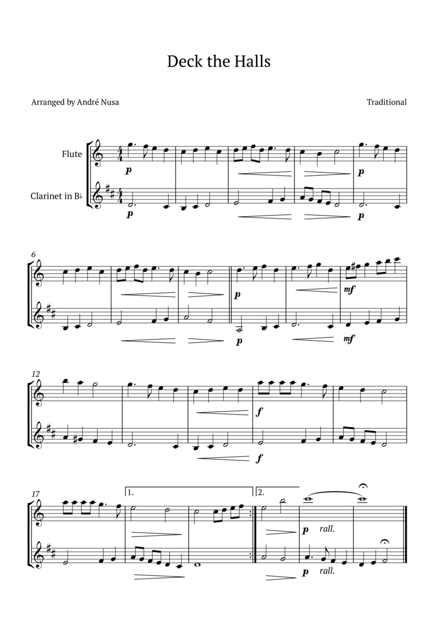 Deck the Halls Woodwind Duet scores gallery preview page 1
