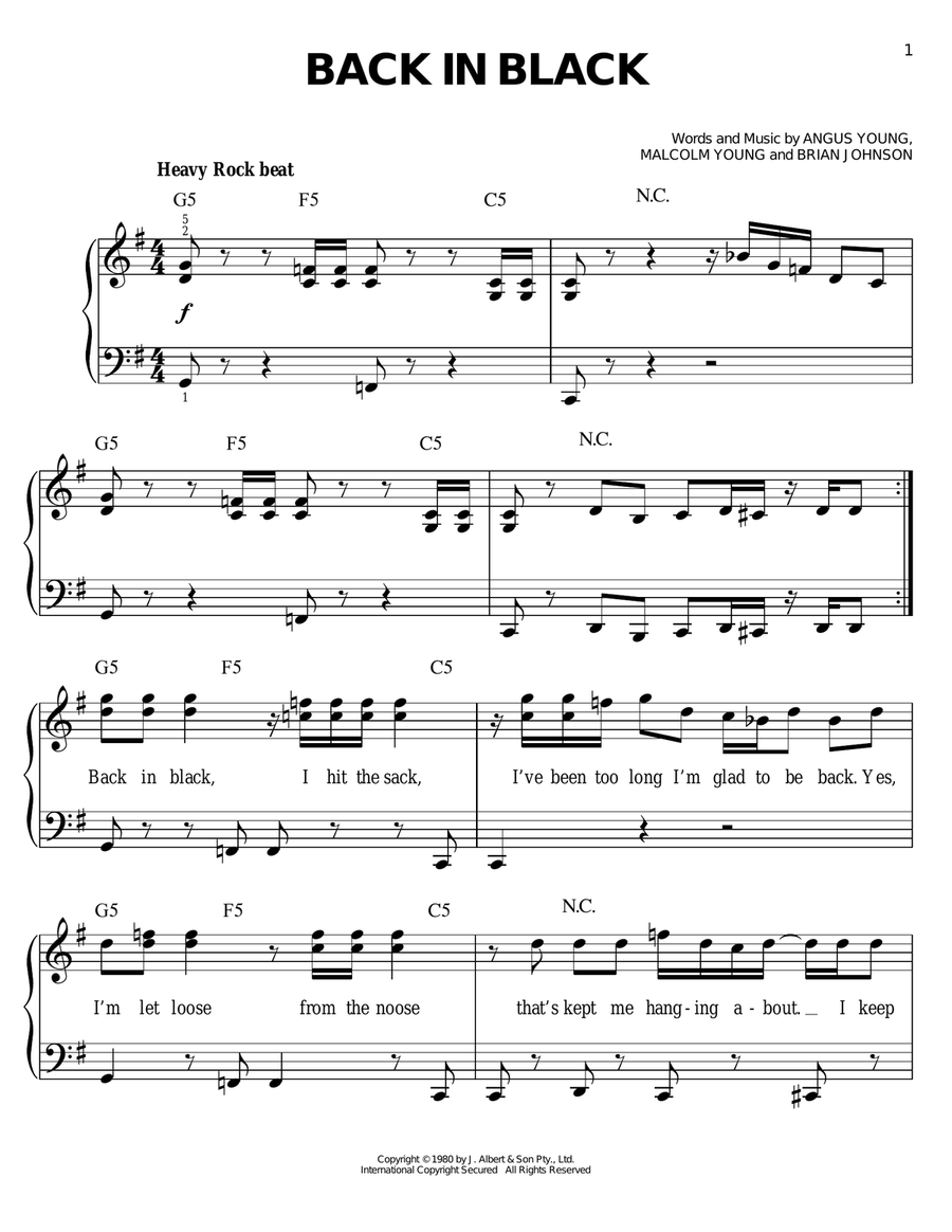 Back In Black Easy Piano scores gallery preview page 1