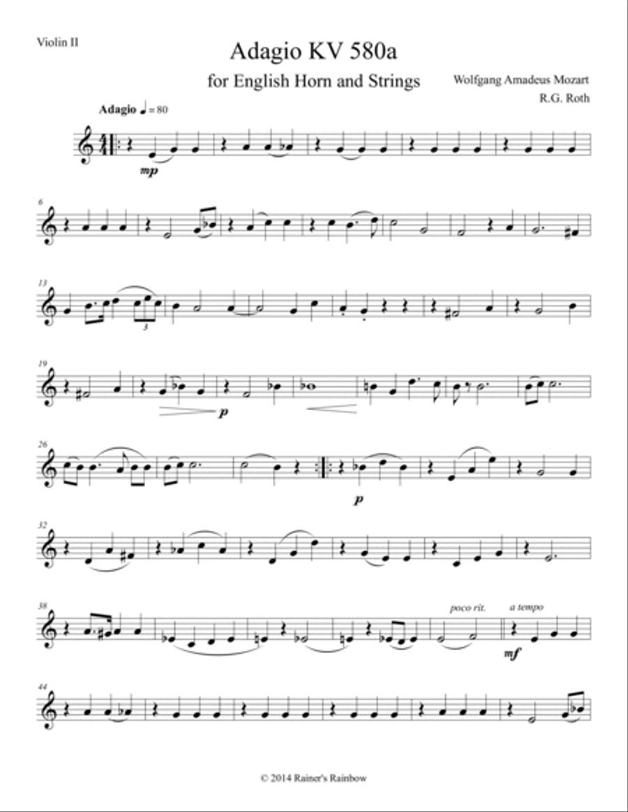 Mozart 1791 KV 580a Adagio for English Horn & Strings Small Ensemble scores gallery preview page 5