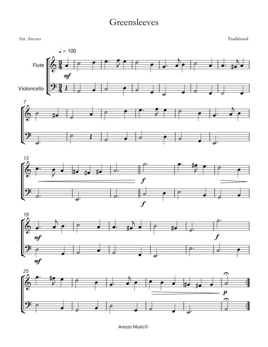 greensleeves flute and cello sheet music Arezzo image number null