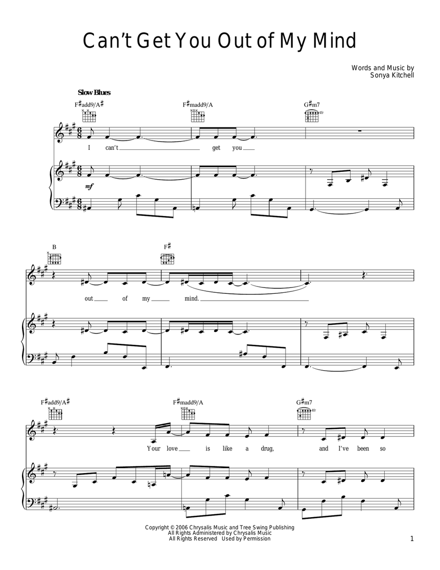 Can't Get You Out Of My Mind Piano, Vocal, Guitar scores gallery preview page 1