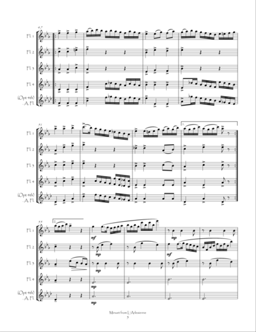 Minuet from L'Arlesienne for Flute Quartet Flute Quartet scores gallery preview page 5