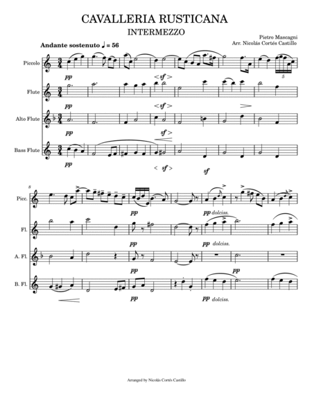 Intermezzo from Cavalleria Rusticana - Flute Quartet (Piccolo, C Flute, Alto in G, Bass in C) image number null
