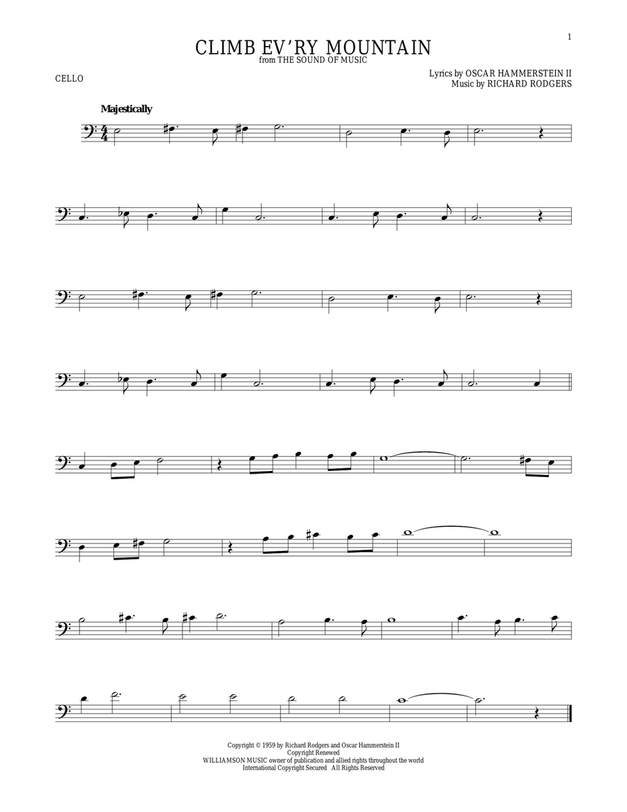 Climb Ev'ry Mountain Cello Solo scores gallery preview page 1