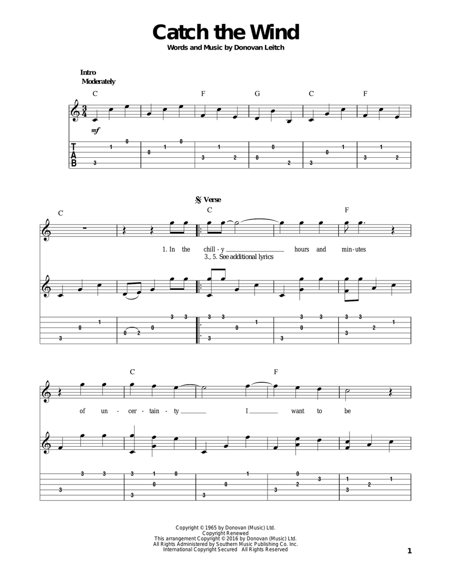 Catch The Wind Acoustic Guitar scores gallery preview page 1