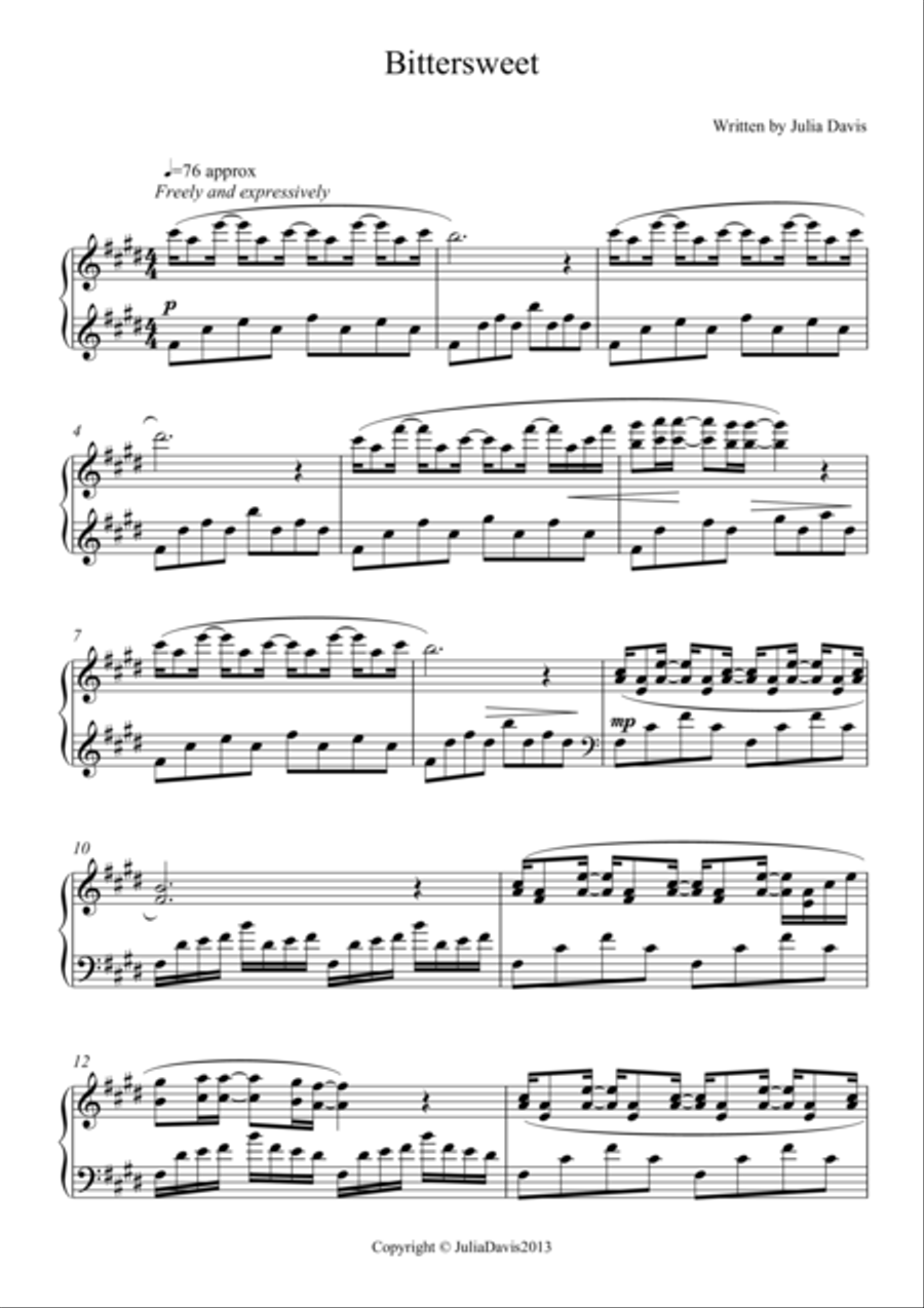 Bittersweet Piano Solo scores gallery preview page 1