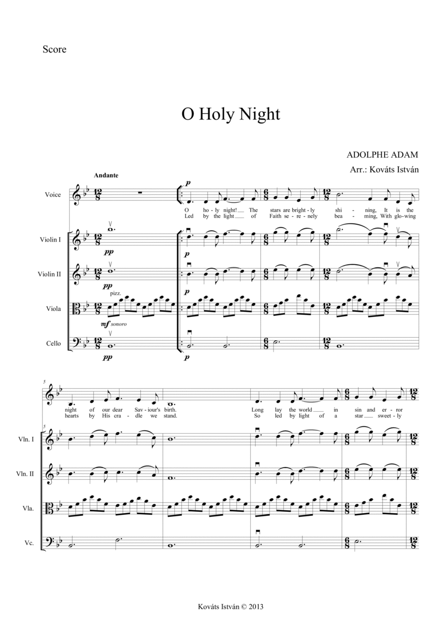 O Holy Night for Vocal Solo and/or String Quartet B-flat O Holy Night for Vocal Solo and/or String Quartet B-flat String Quartet scores gallery preview page 1