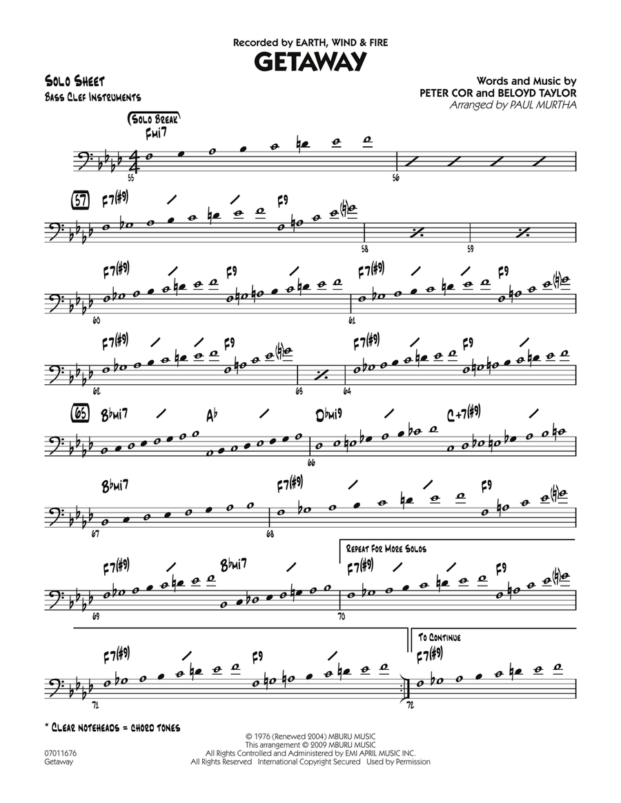 Getaway - Bass Clef Solo Sheet Part scores gallery preview page 1
