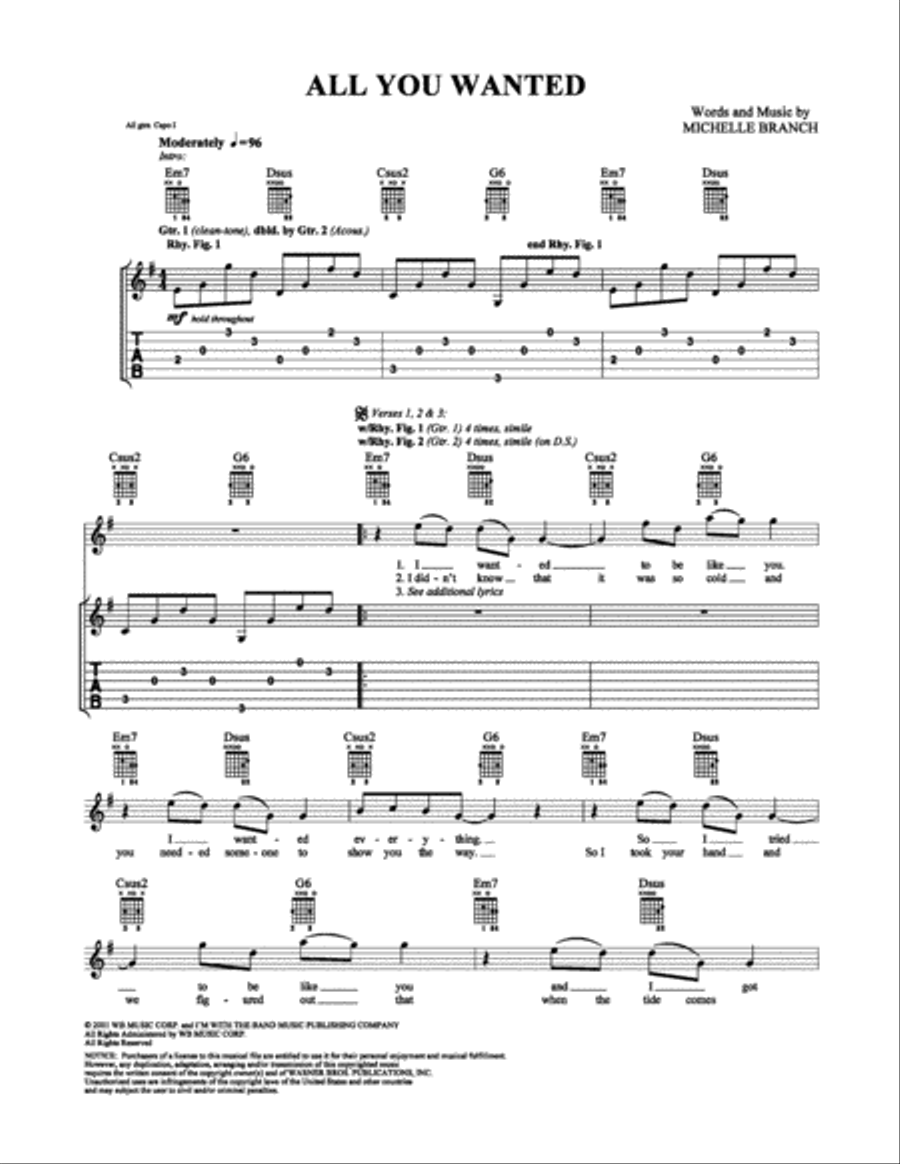 All You Wanted Electric Guitar scores gallery preview page 1