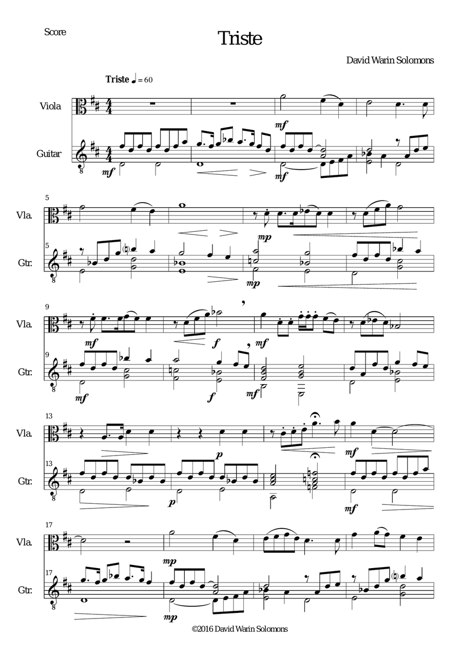 Triste (A cup too low) for viola and guitar String Duet scores gallery preview page 1