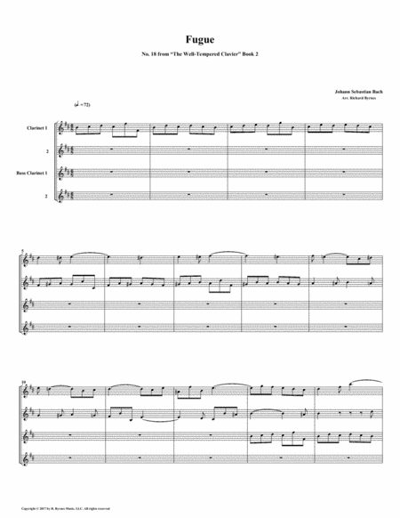 Fugue 18 from Well-Tempered Clavier, Book 2 (Clarinet Quartet) image number null
