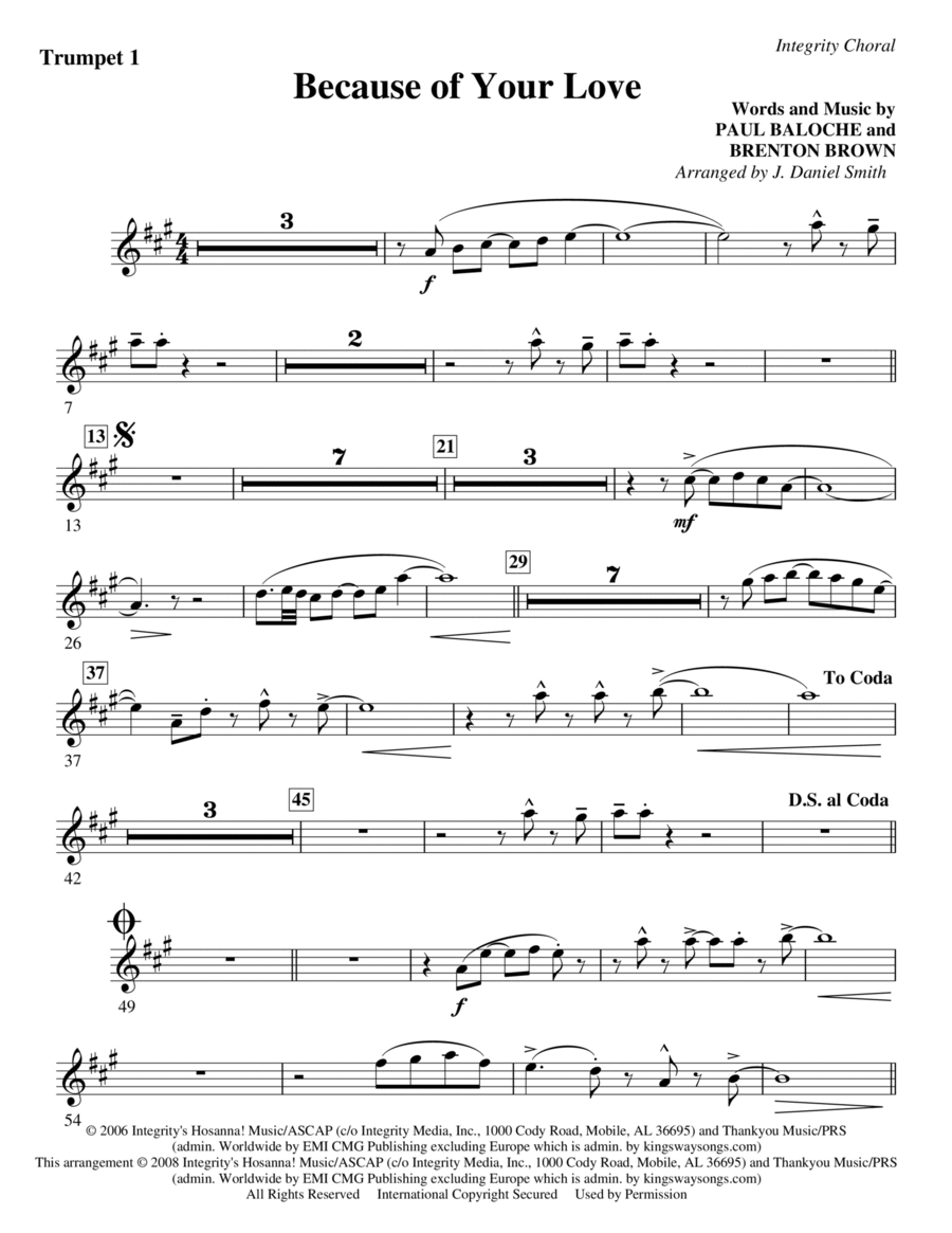 Because Of Your Love - Bb Trumpet 1 Choir scores gallery preview page 1