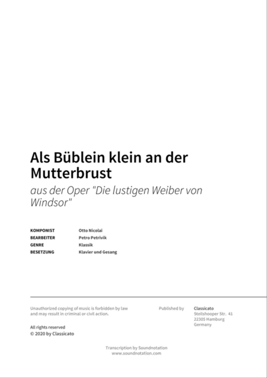 Als Bublein klein an der Mutterbrust Piano, Vocal, Guitar scores gallery preview page 2