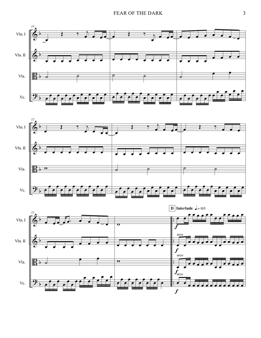 Fear Of The Dark String Quartet scores gallery preview page 3