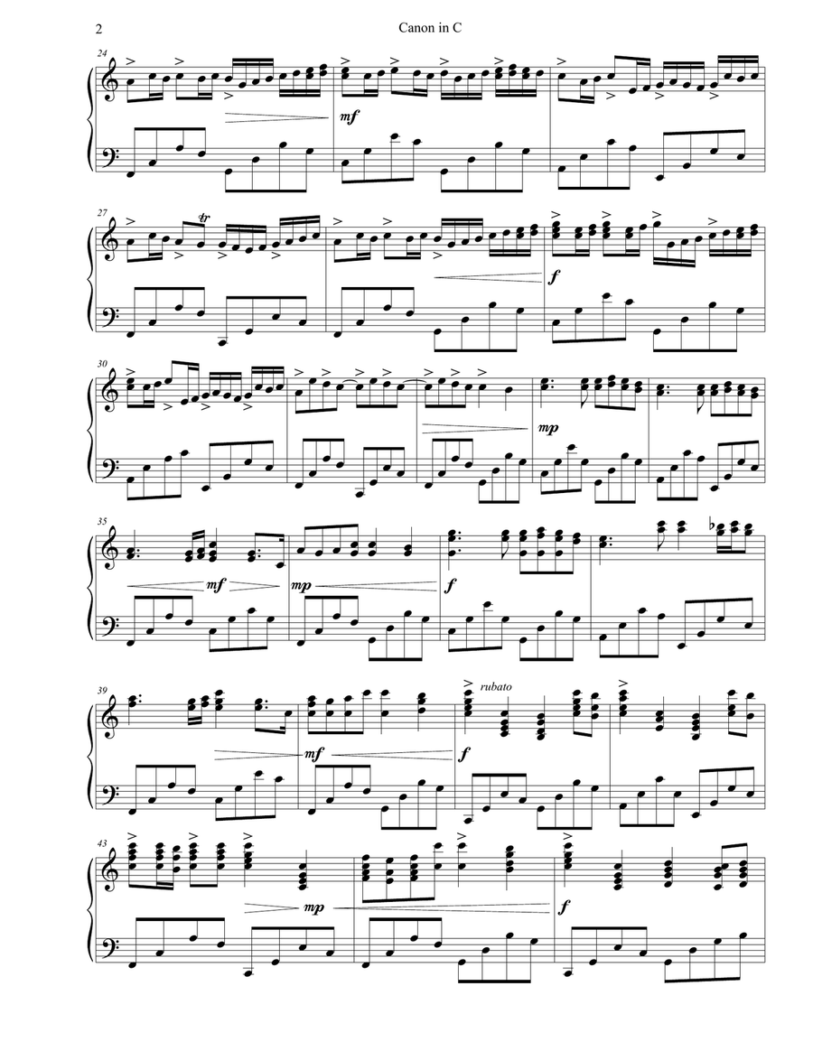 Canon in D Piano Solo scores gallery preview page 2