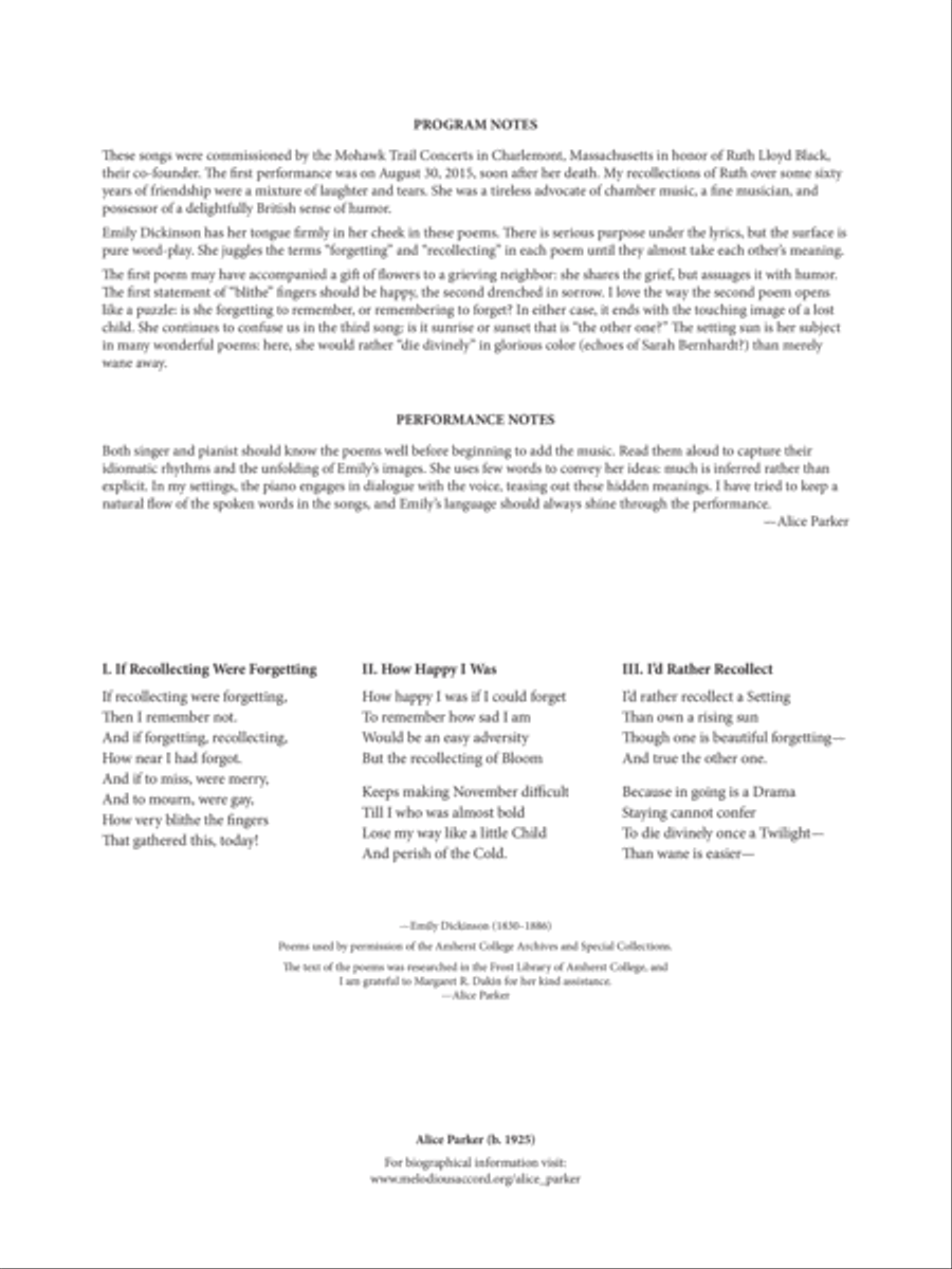 On Recollecting Soprano Voice scores gallery preview page 1