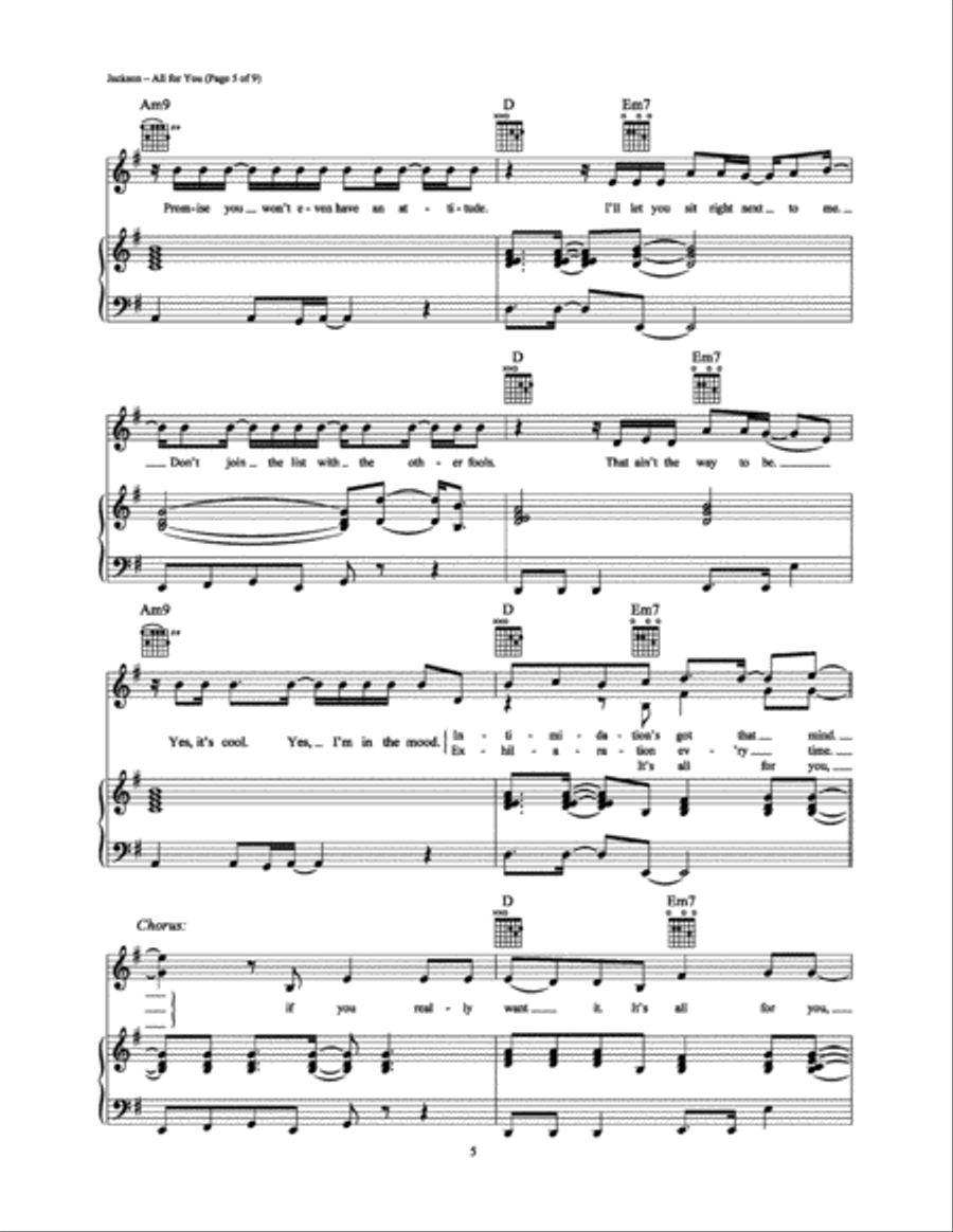 All for You All for You Piano, Vocal, Guitar scores gallery preview page 5