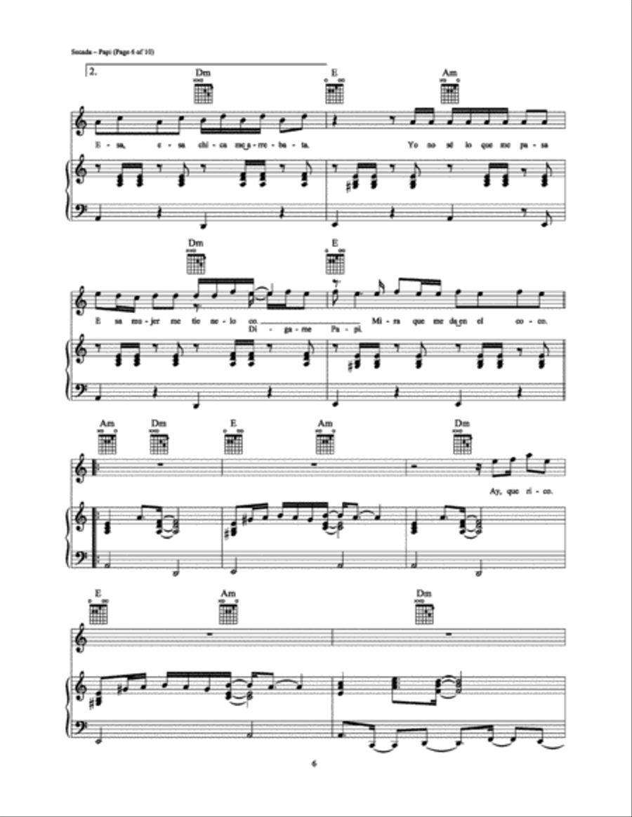 Papi (Spanish Version) Piano, Vocal, Guitar scores gallery preview page 6