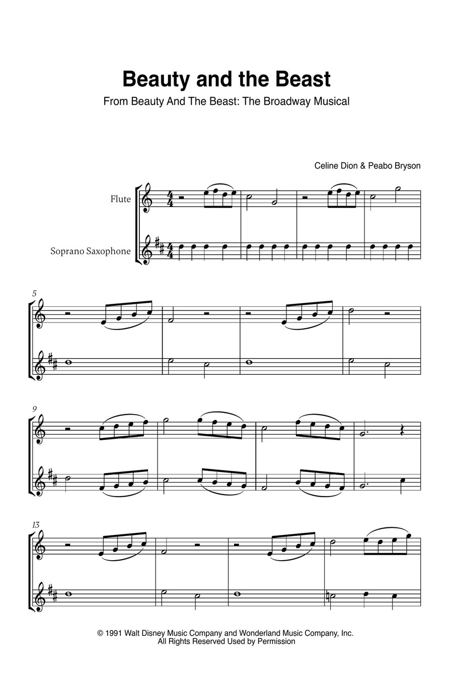 Beauty And The Beast Woodwind Duet scores gallery preview page 1