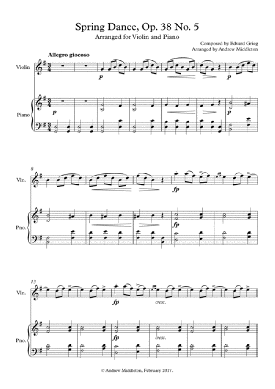 Spring Dance Op. 38 No. 5 for Violin & Piano Violin Solo scores gallery preview page 3