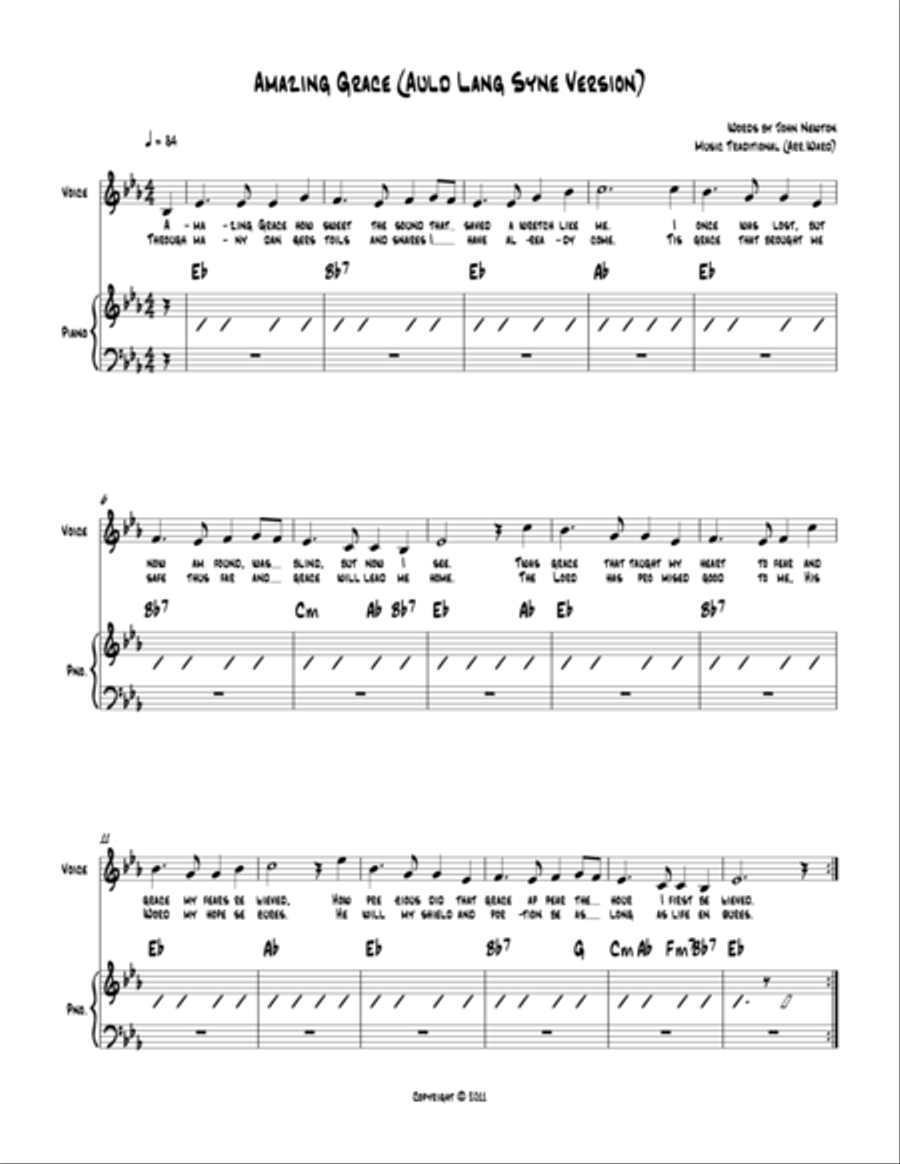 Amazing Grace (Auld Lang Syne) Voice scores gallery preview page 1