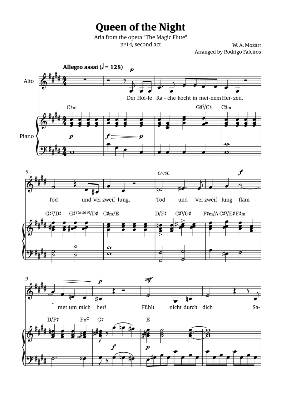 Queen of the Night (aria) - for ALTO in C# minor (with chords) Chamber Music scores gallery preview page 1