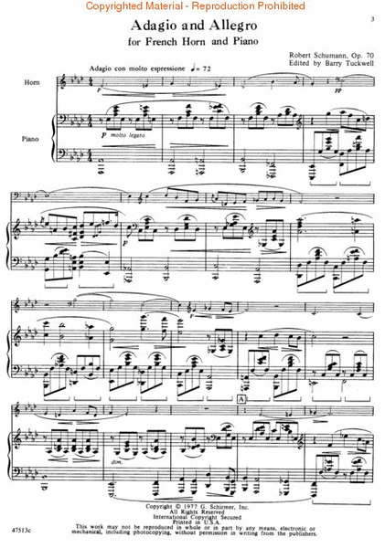 Adagio and Allegro, Op. 70 (Horn / Piano) by Robert Schumann Piano Accompaniment - Sheet Music