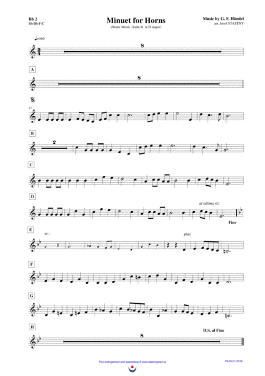 Menuet for Horns (Water Music) Brass Ensemble scores gallery preview page 4