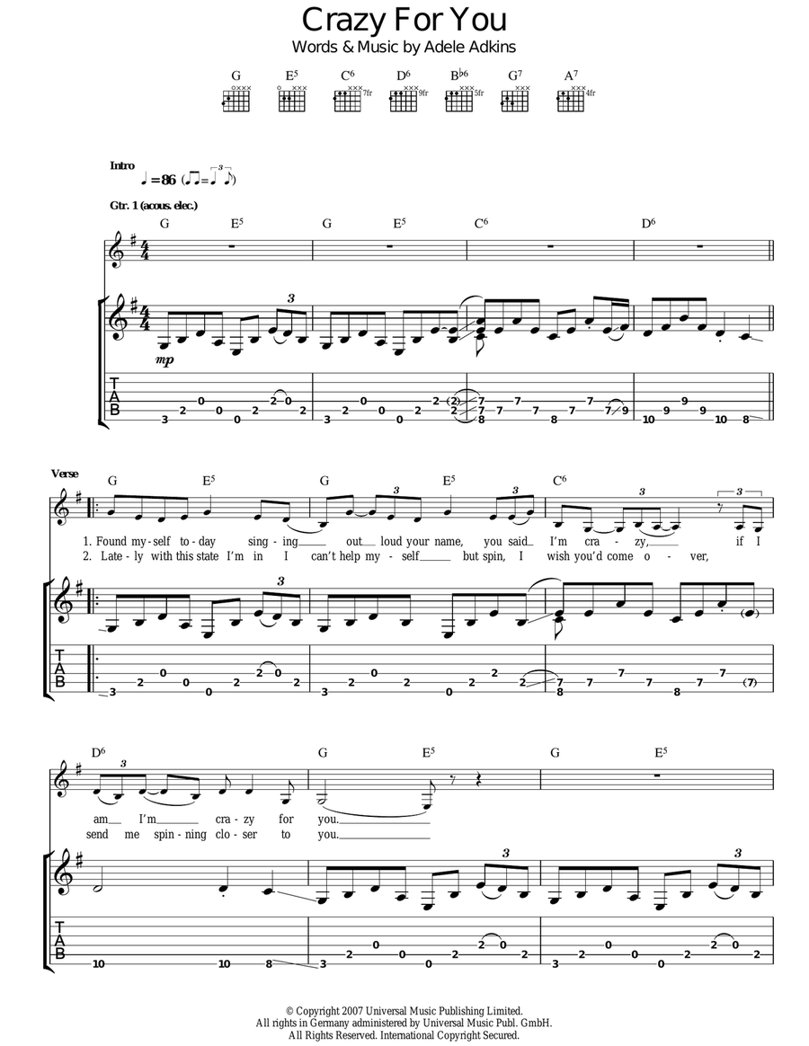 Crazy For You Acoustic Guitar scores gallery preview page 1